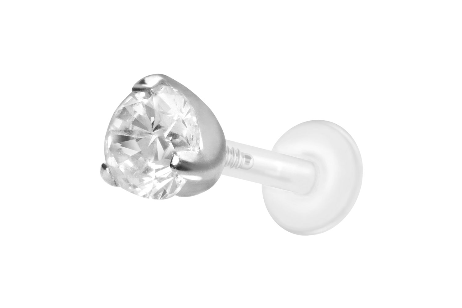 PTFE Labret Piercing mit Innengewinde + Titan-Aufsatz EINGEFASSTER KRISTALL